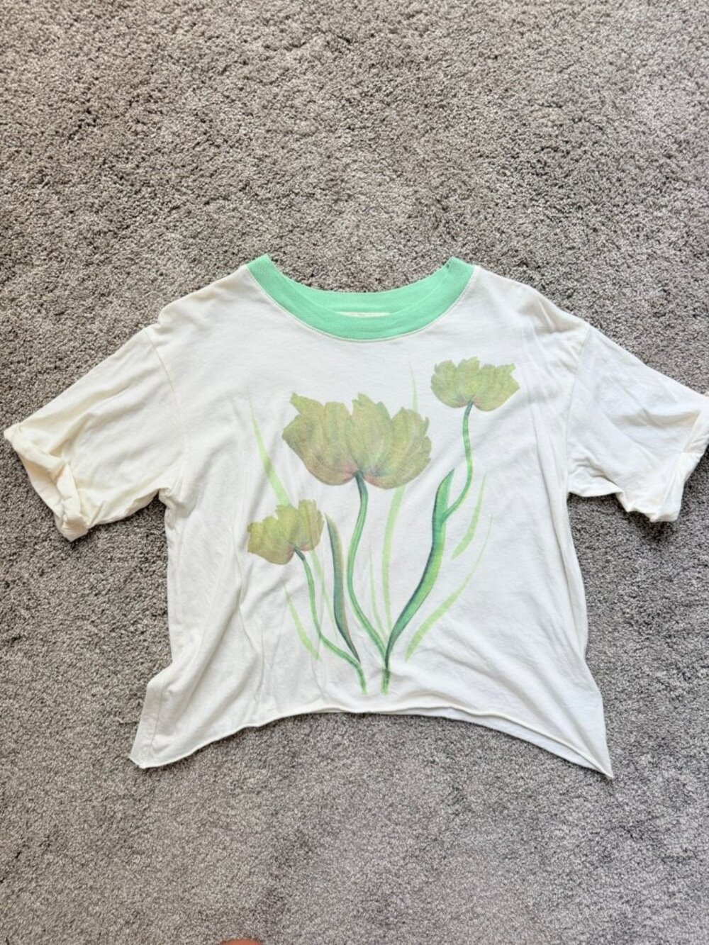 Urban Outfitters Project Social T Green Floral Ringer T-Shirt Oversized Size XS